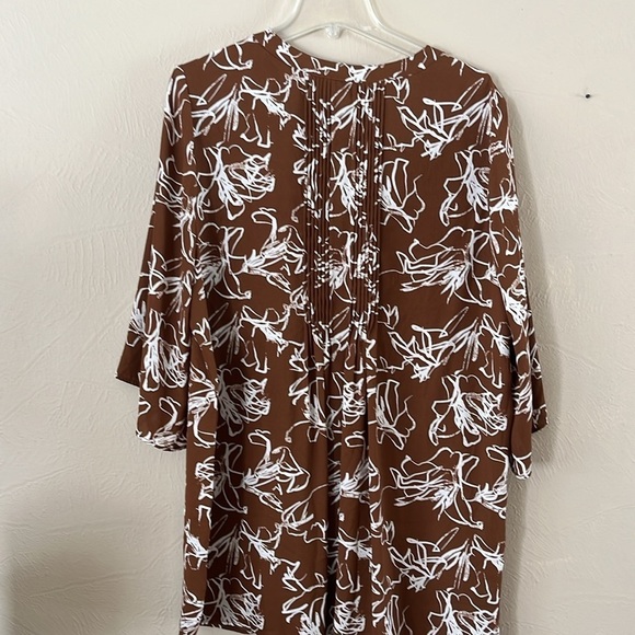 Prescott New York Pleaded V-neck Dress Flowing Fabric Wide 3/4 Sleeves Size 1X - Picture 6 of 16